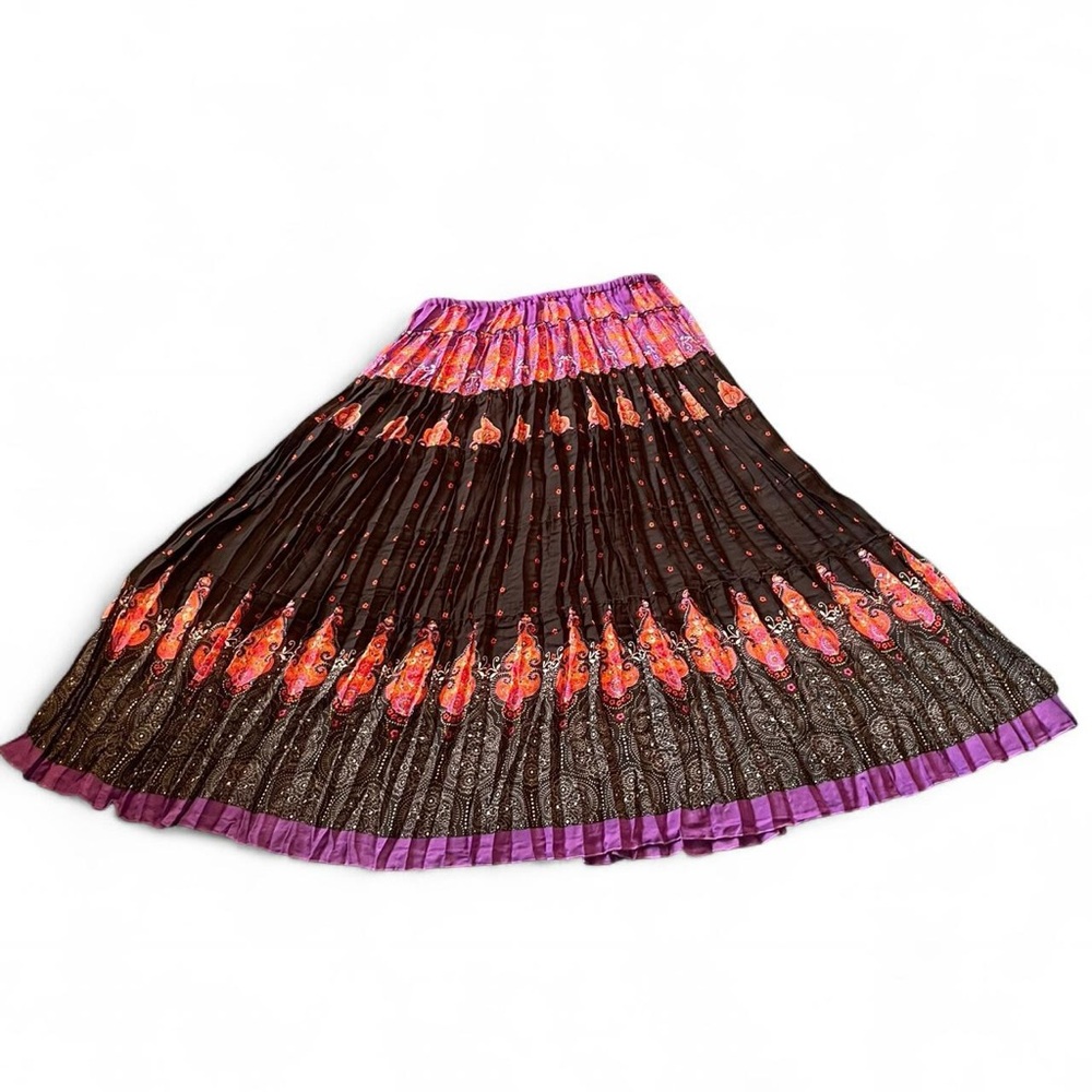 Sunny Leigh Women's L Festival Full Black Purple Whimsygoth Boho Y2K Midi Skirt